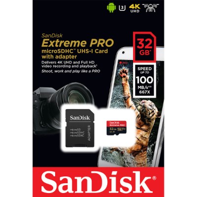 SanDisk Extreme Pro microSDHC UHS-I U3 V30 A1 32Gb + Adaptateur SD -2